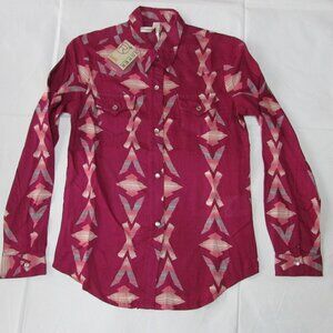 Roper Girl's Long Sleeve Aztec Print Pearl Snap Western Shirt